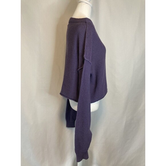 We The Free People Sweater M Purple Cropped Oversized Boho Slouchy Pastel Cotton - Picture 4 of 8